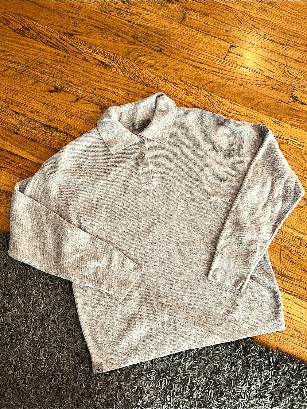 Barefoot Dreams CozyChic Ultra Lite Collared Polo Pullover Sweater M Taupe